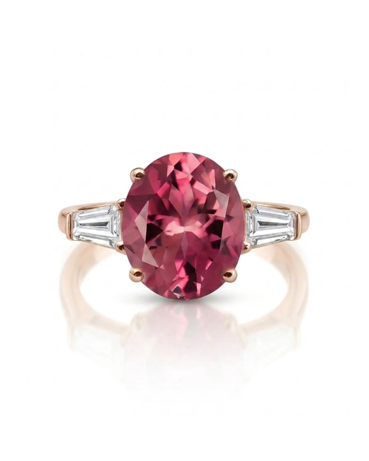 Luxury pink tourmaline and diamond ring in rose gold with refined three-stone design | SARATTI
