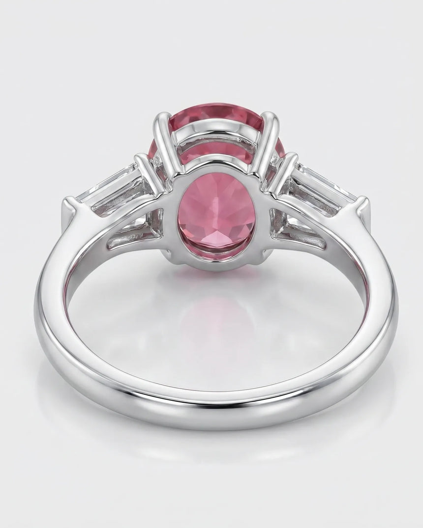 Luxury pink tourmaline and diamond ring in white gold with refined three-stone design - SARATTI