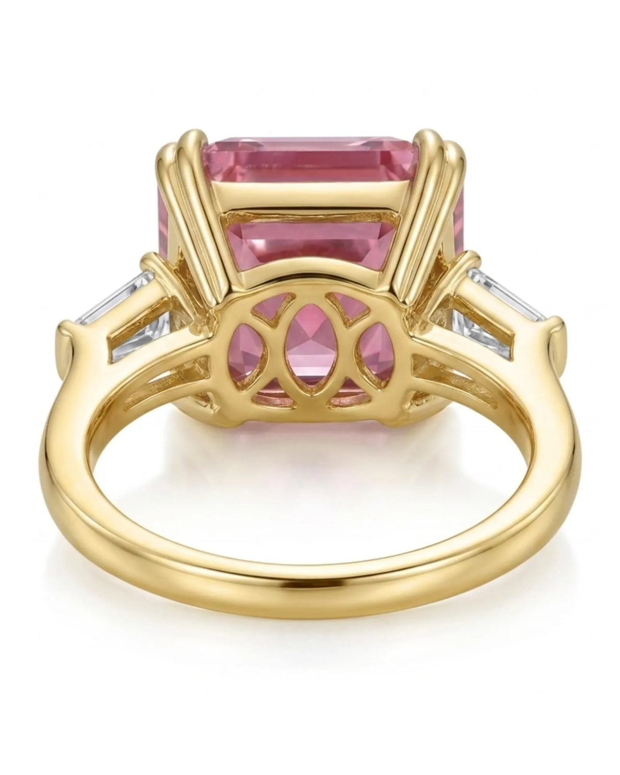 Luxury pink tourmaline and diamond ring in yellow gold with modern geometric design - SARATTI