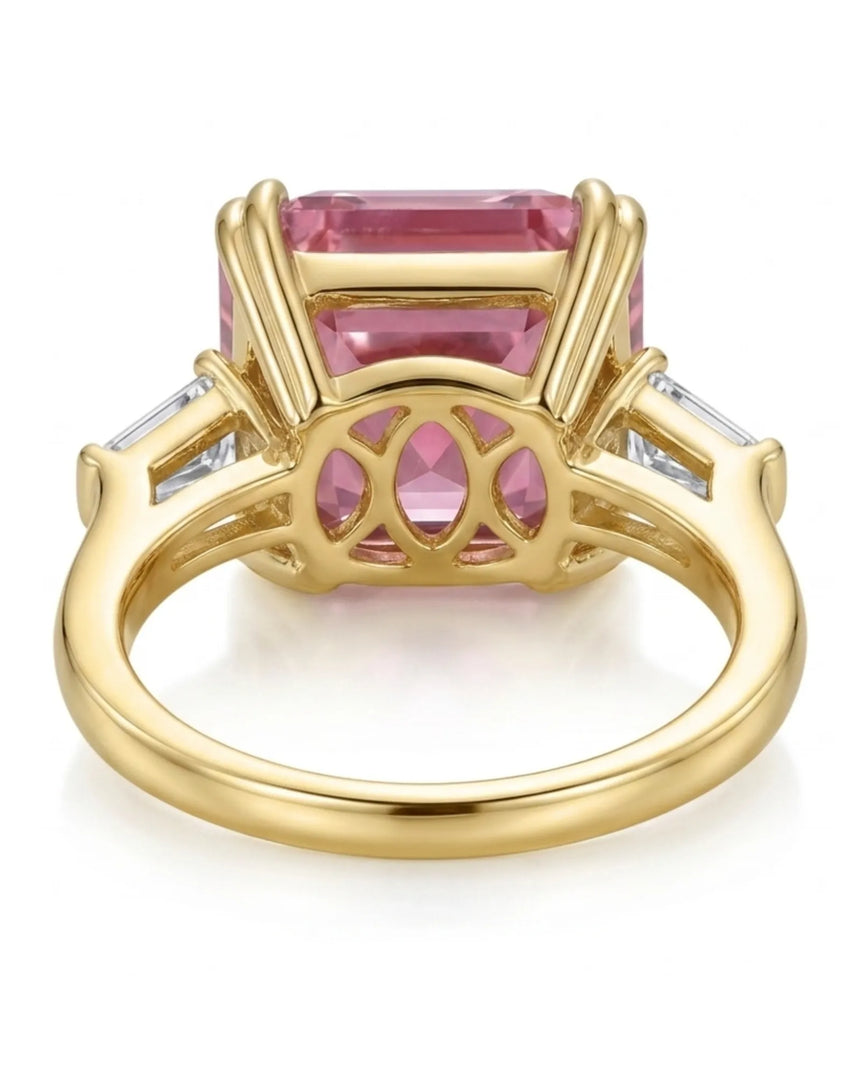 Luxury pink tourmaline and diamond ring in yellow gold with modern geometric design - SARATTI