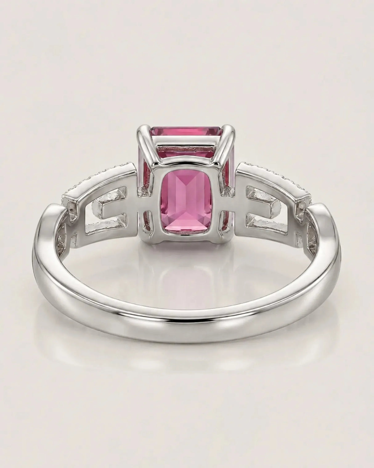 Luxury pink tourmaline ring with geometric diamond split shank in platinum - SARATTI