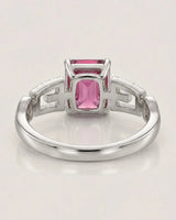Luxury pink tourmaline ring with geometric diamond split shank in platinum - SARATTI