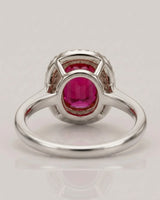 Luxury pink tourmaline ring with radiant diamond halo in 18K white gold | SARATTI