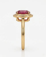 Luxury pink tourmaline ring with radiant diamond halo in 18K yellow gold - SARATTI
