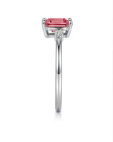 Luxury pink tourmaline trilogy ring with natural diamonds in 18K white gold | SARATTI