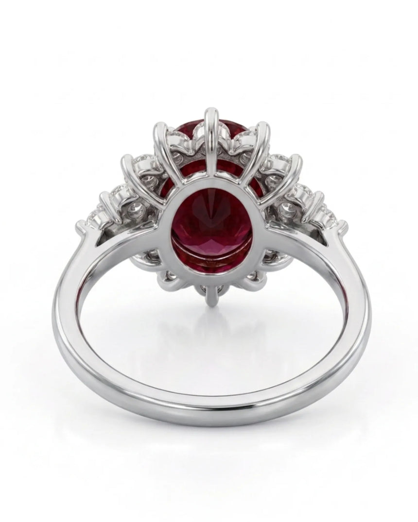 Luxury platinum tourmaline and diamond ring with romantic halo design and refined presence | SARATTI