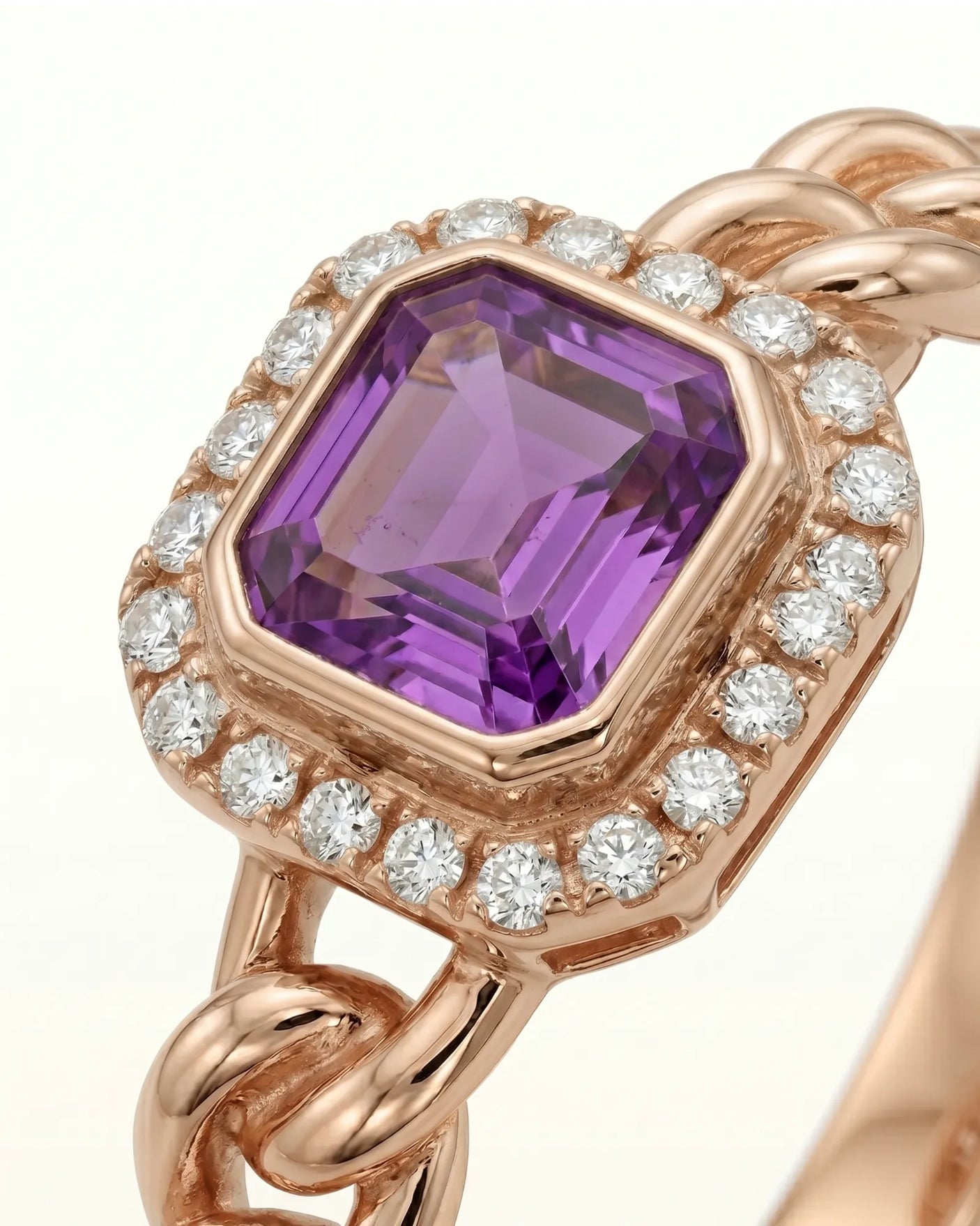 Luxury purple sapphire ring with braided band in 18K Rose Gold | SARATTI