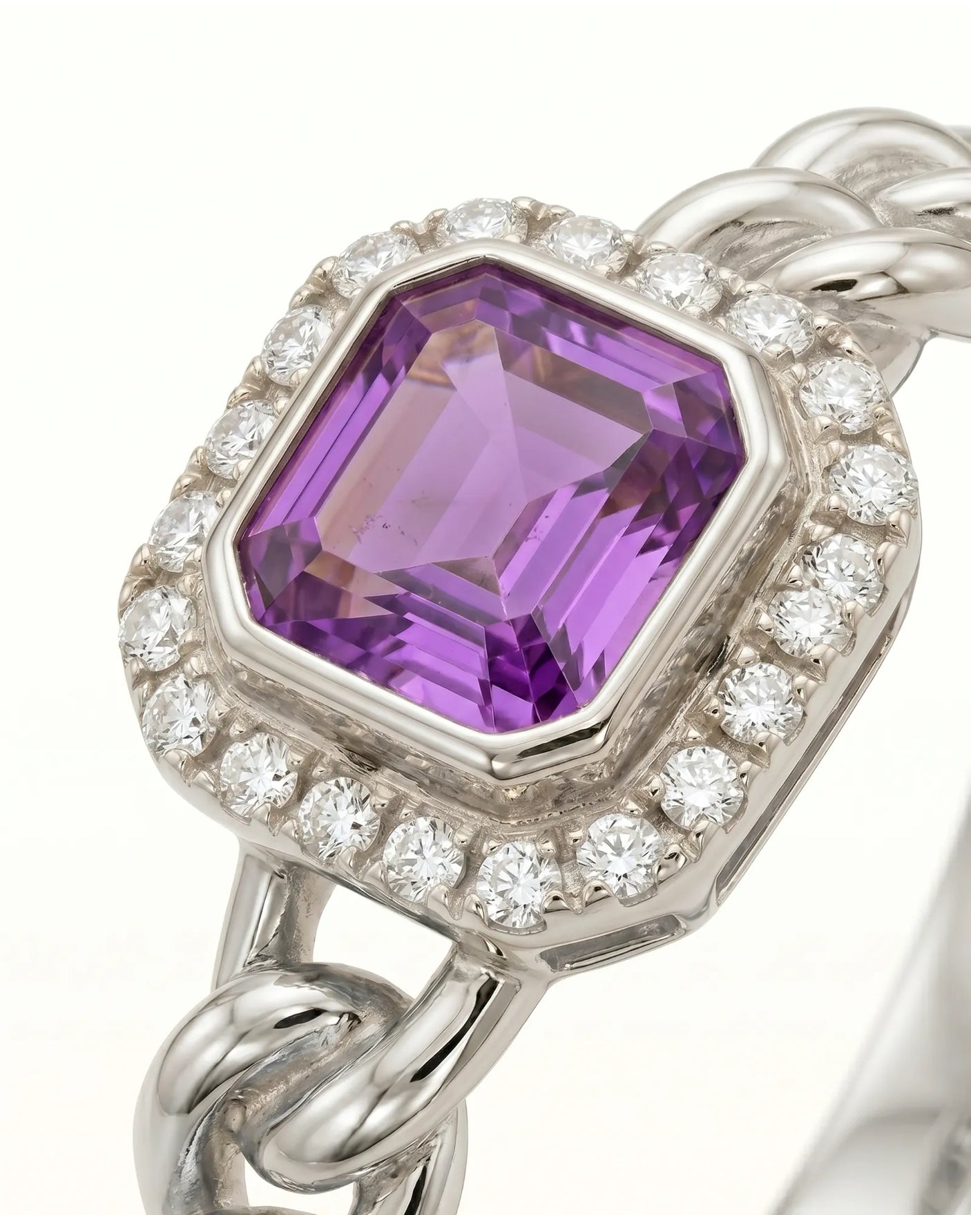 Luxury purple sapphire ring with braided band in Platinum | SARATTI