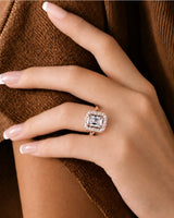Luxury radiant cut moissanite engagement ring in 18K rose gold -- SARATTI