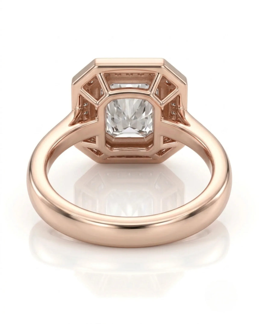 Luxury radiant cut moissanite engagement ring in 18K rose gold - SARATTI