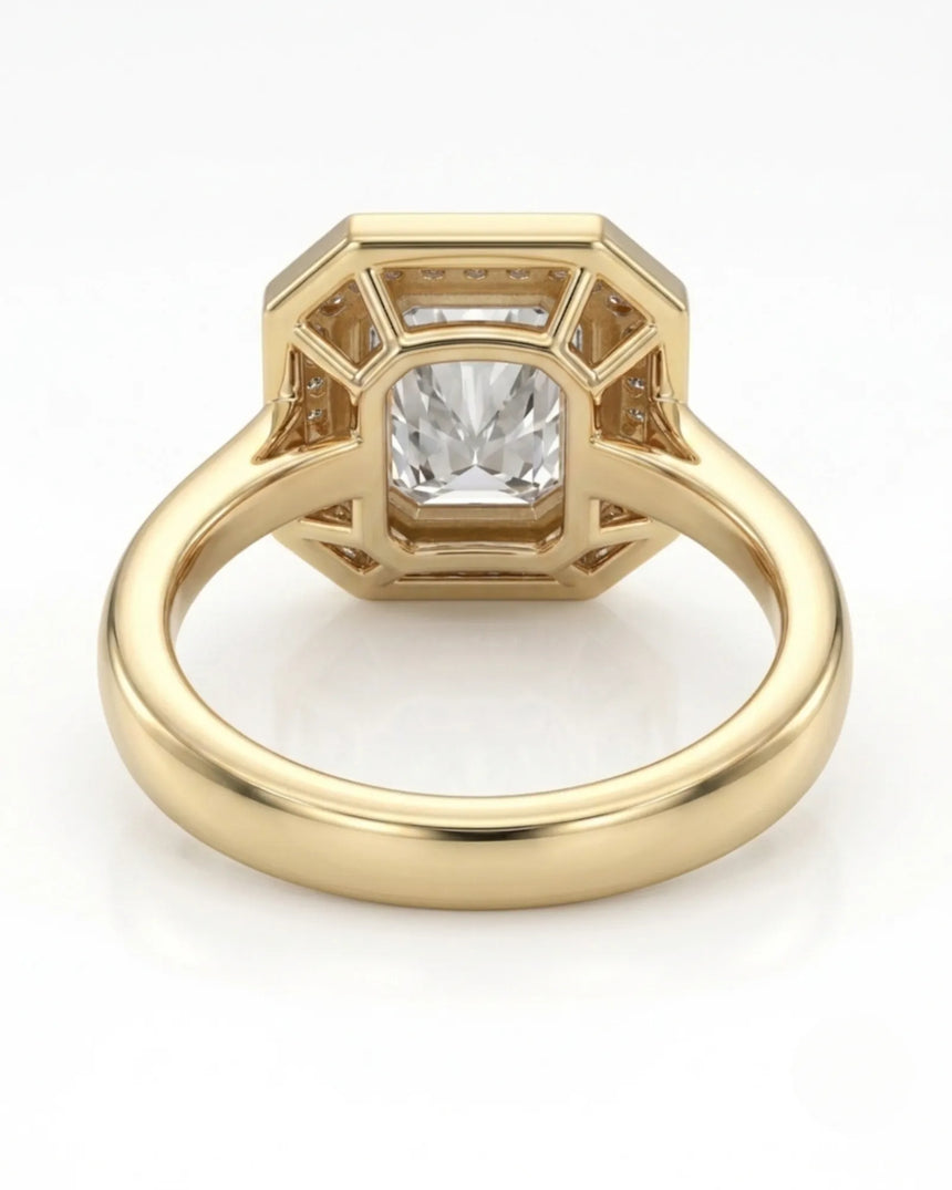 Luxury radiant cut moissanite engagement ring in 18K yellow gold - SARATTI