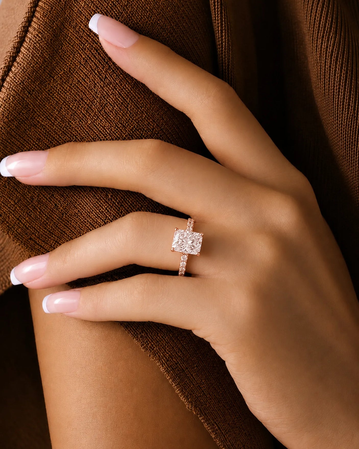 Luxury radiant moissanite pavé ring in rose gold for elegant buyers - SARATTI