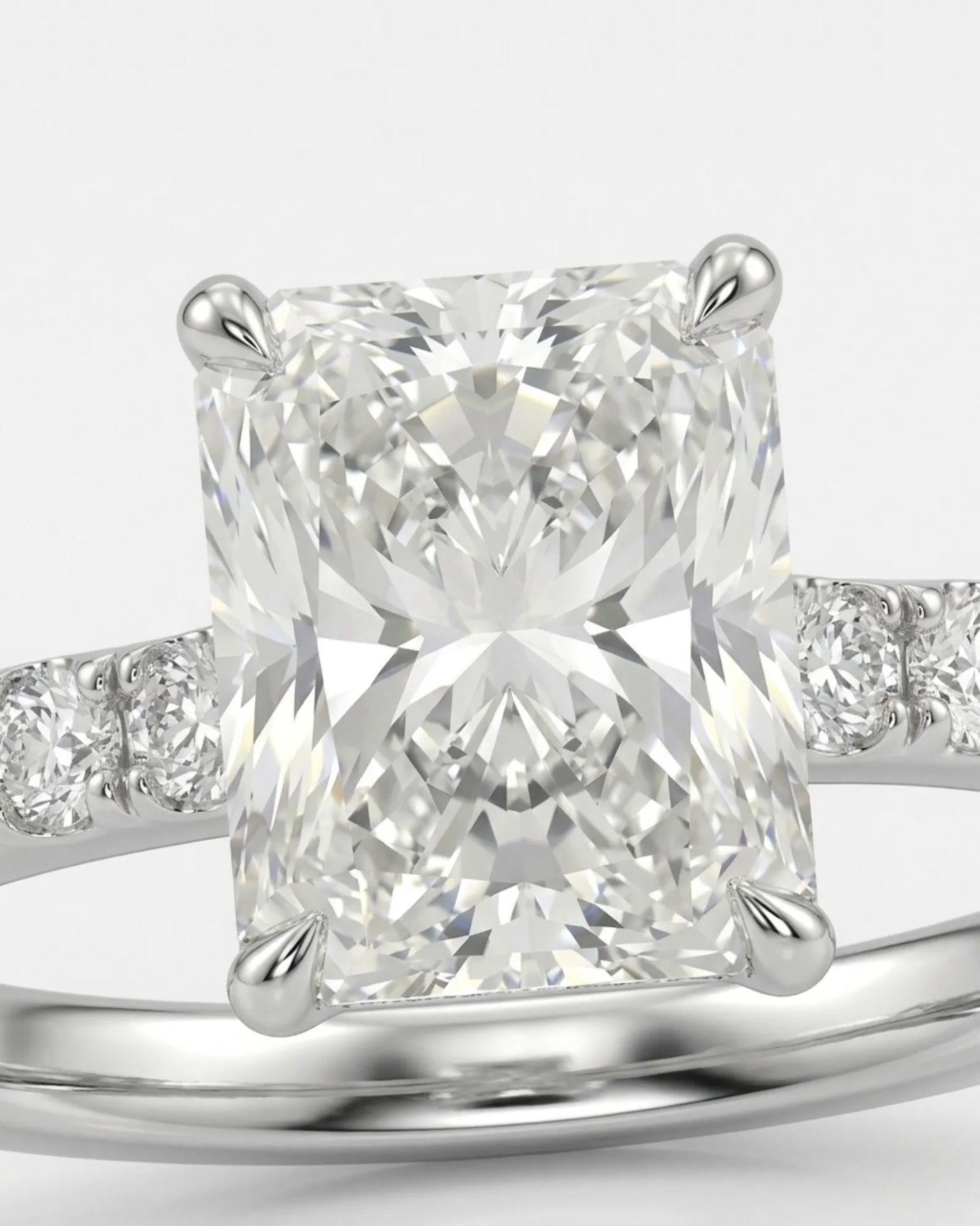 Luxury radiant moissanite pavé ring in white gold for elegant buyers - SARATTI