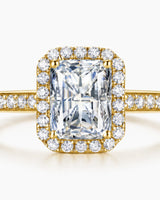 Luxury radiant moissanite pavé ring with polished yellow gold architecture | SARATTI