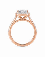 Luxury radiant moissanite pavé ring with warm rose gold detailing and geometric presence | SARATTI.