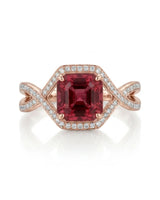 Luxury red-pink garnet and diamond ring in polished 18K rose gold - SARATTI