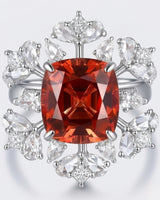 Luxury red tourmaline and diamond ring in platinum with high-jewelry floral structure - SARATTI