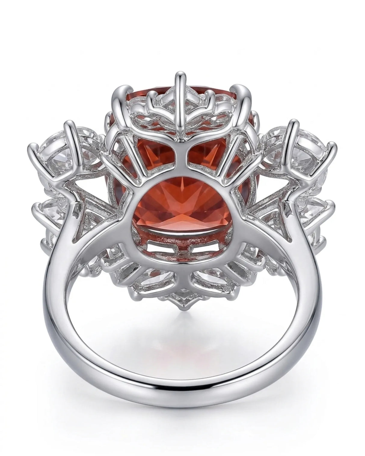 Luxury red tourmaline and diamond ring in white gold with high-jewelry floral design | SARATTI