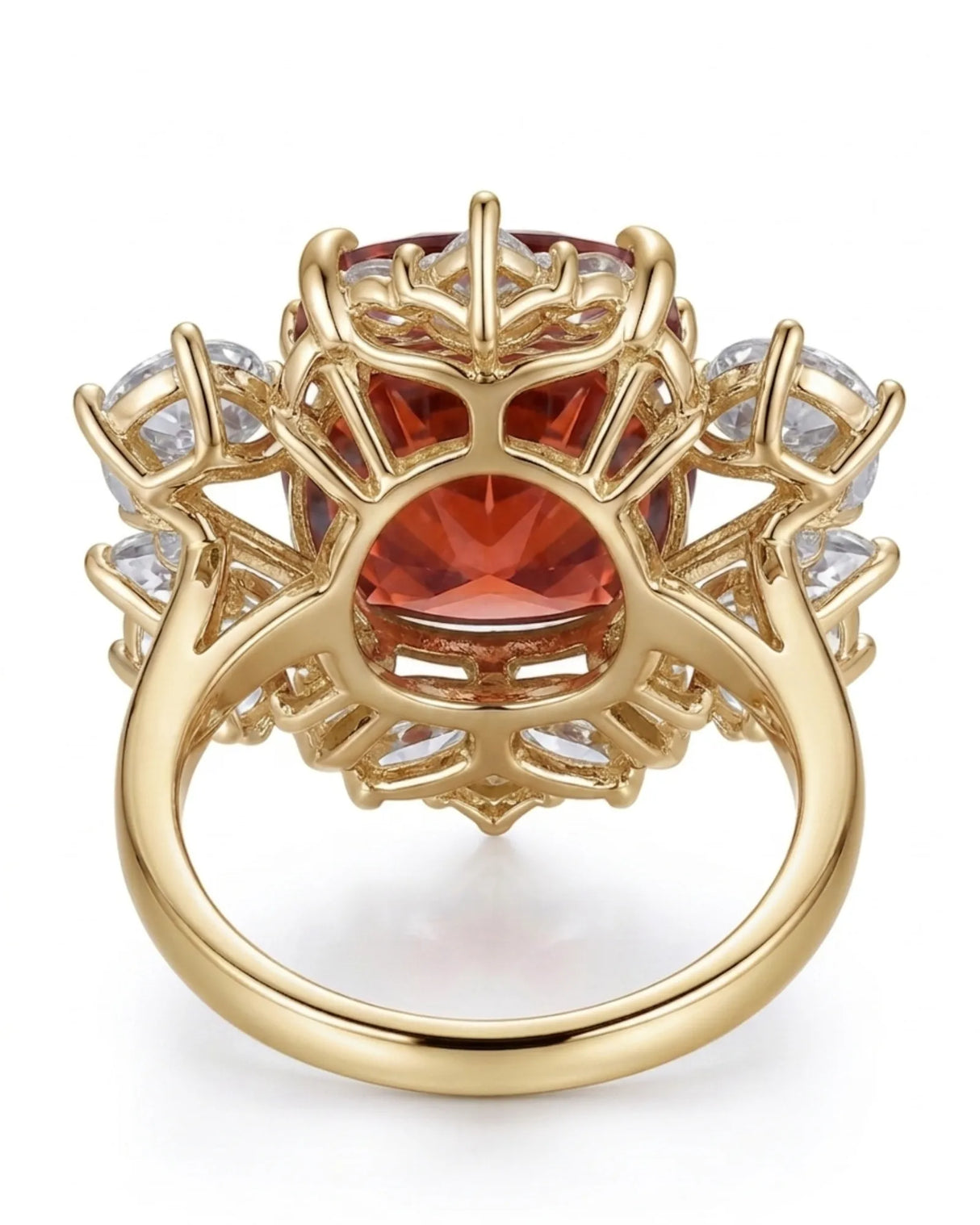 Luxury red tourmaline and diamond ring in yellow gold with expressive floral design - SARATTI