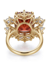 Luxury red tourmaline and diamond ring in yellow gold with expressive floral design - SARATTI