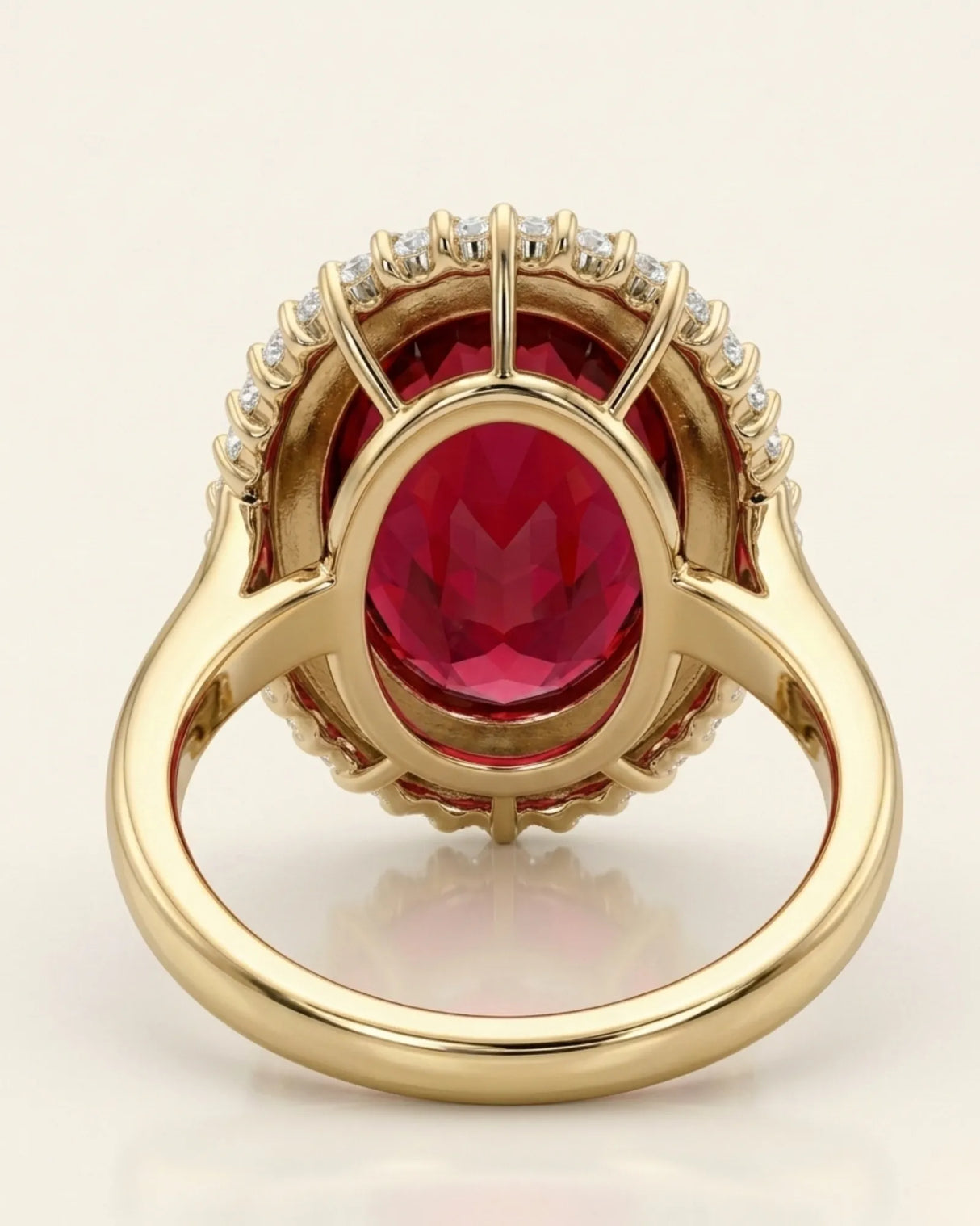 Luxury red tourmaline and diamond ring in yellow gold with radiant halo design - SARATTI