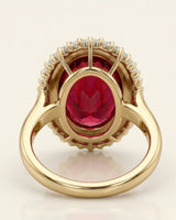 Luxury red tourmaline and diamond ring in yellow gold with radiant halo design - SARATTI