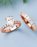 Luxury rose gold pear cut moissanite ring with luminous side stones and elegant balance | SARATTI.