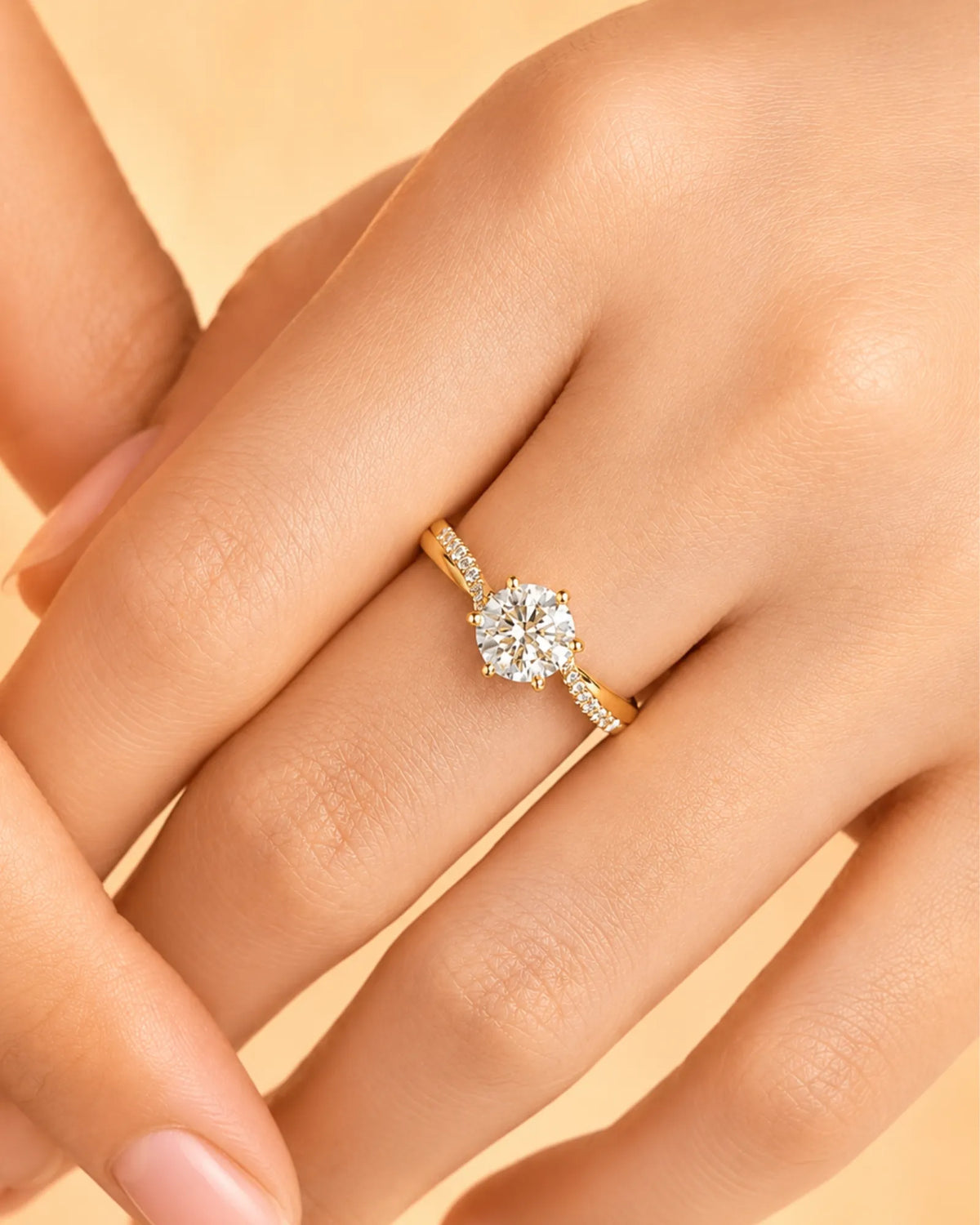 Luxury round diamond ring with sculpted split shank and yellow gold brilliance | SARATTI
