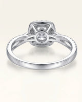 Luxury round moissanite halo ring with split shank in platinum | SARATTI