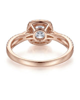 Luxury round moissanite halo ring with split shank in rose gold | SARATTI