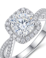 Luxury round moissanite halo ring with split shank in white gold - SARATTI