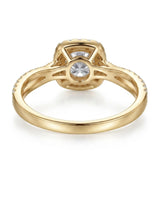 Luxury round moissanite halo ring with split shank in yellow gold - SARATTI