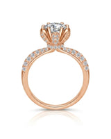 Luxury round moissanite ring with crystal-covered petals, hidden halo, and 18K rose gold craftsmanship - SARATTI