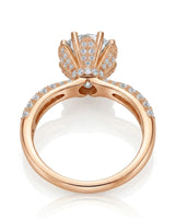 Luxury round moissanite ring with crystal-covered petals, hidden halo, and 18K rose gold craftsmanship | SARATTI