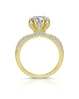 Luxury round moissanite ring with crystal-covered petals, hidden halo, and 18K yellow gold craftsmanship | SARATTI