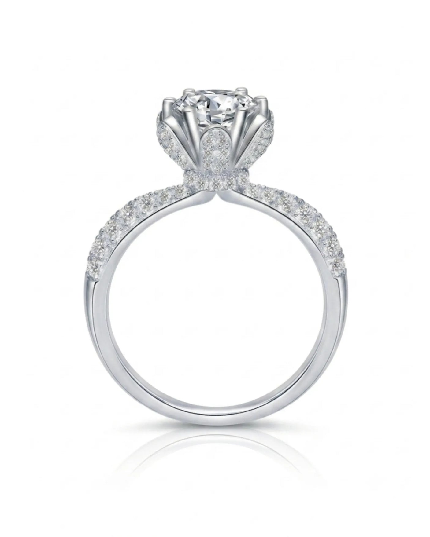 Luxury round moissanite ring with crystal-covered petals, hidden halo, and refined platinum craftsmanship | SARATTI