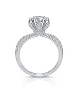Luxury round moissanite ring with crystal-covered petals, hidden halo, and refined platinum craftsmanship | SARATTI