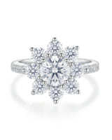Luxury round moissanite ring with flower-inspired cluster and enduring platinum craftsmanship | SARATTI