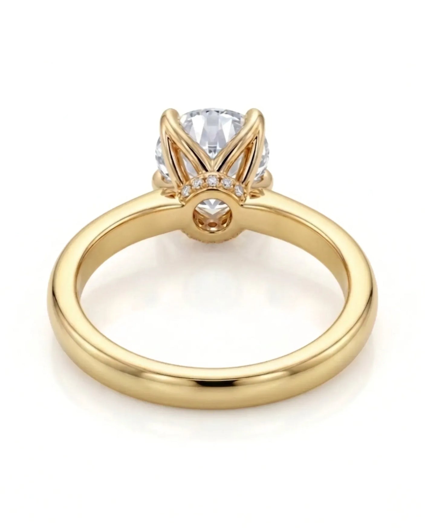 Luxury round moissanite ring with hidden pavé detail and rich yellow gold setting - SARATTI