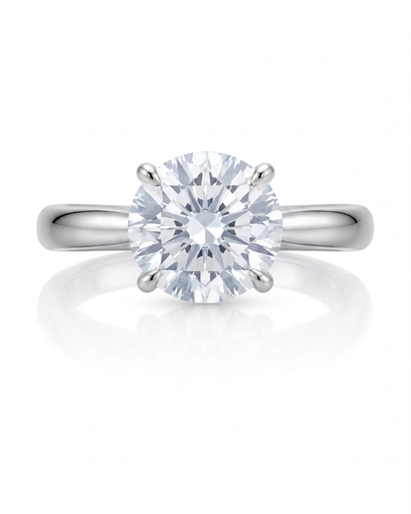 Luxury round moissanite ring with hidden pavé detail and timeless 18K white gold setting | SARATTI
