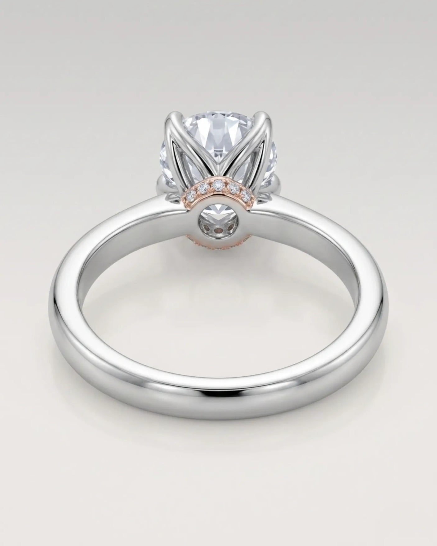 Luxury round moissanite ring with hidden pavé detail and white gold setting - SARATTI
