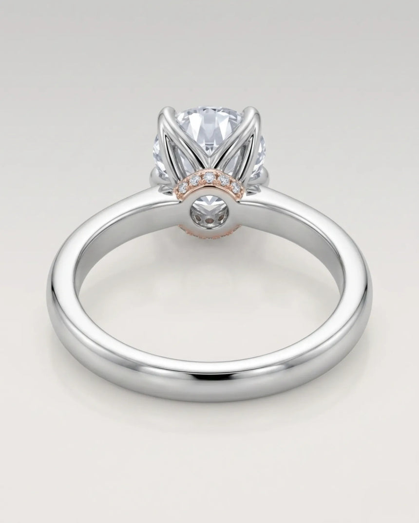 Luxury round moissanite ring with hidden pavé detail and white gold setting - SARATTI