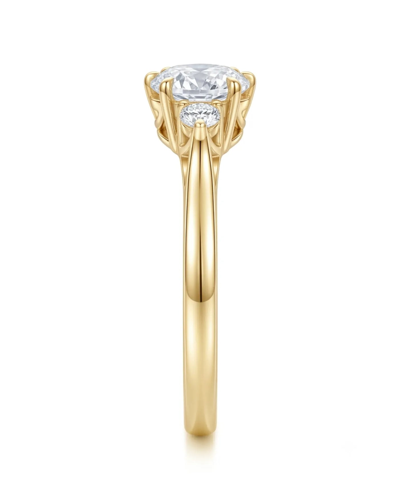 Luxury round moissanite ring with open gallery and rich yellow gold band | SARATTI