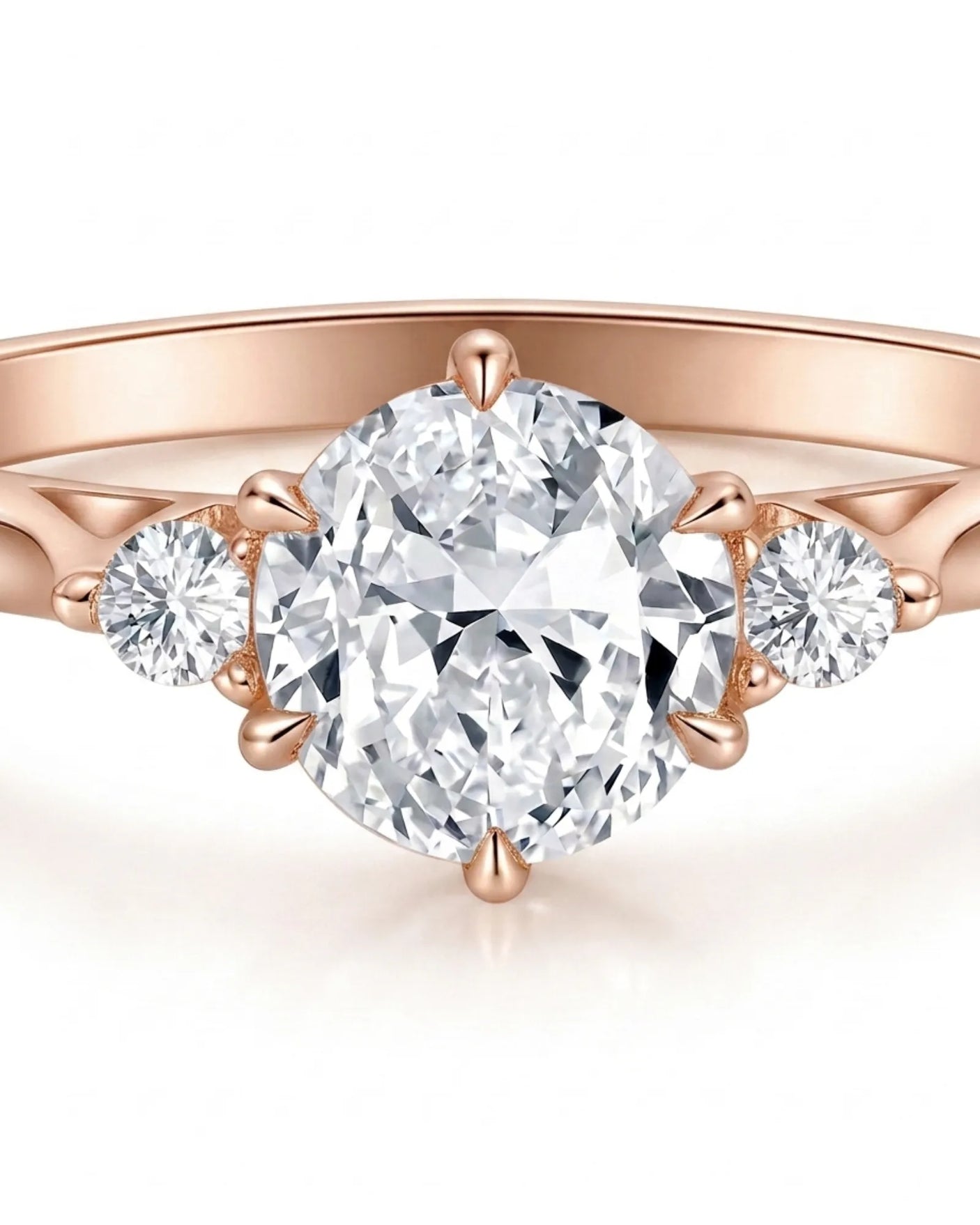 Luxury round moissanite ring with open gallery and warm rose gold band - SARATTI