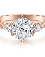 Luxury round moissanite ring with open gallery and warm rose gold band - SARATTI