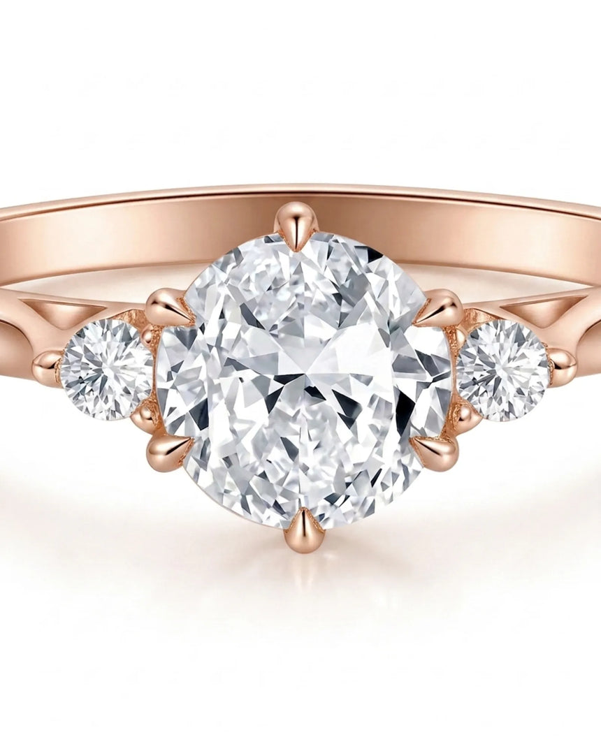 Luxury round moissanite ring with open gallery and warm rose gold band - SARATTI