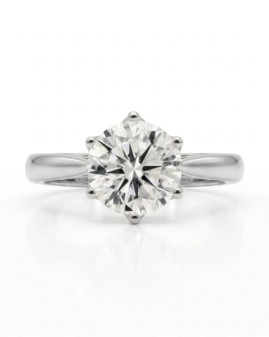 Luxury round moissanite solitaire ring in platinum for premium engagement styling | SARATTI.