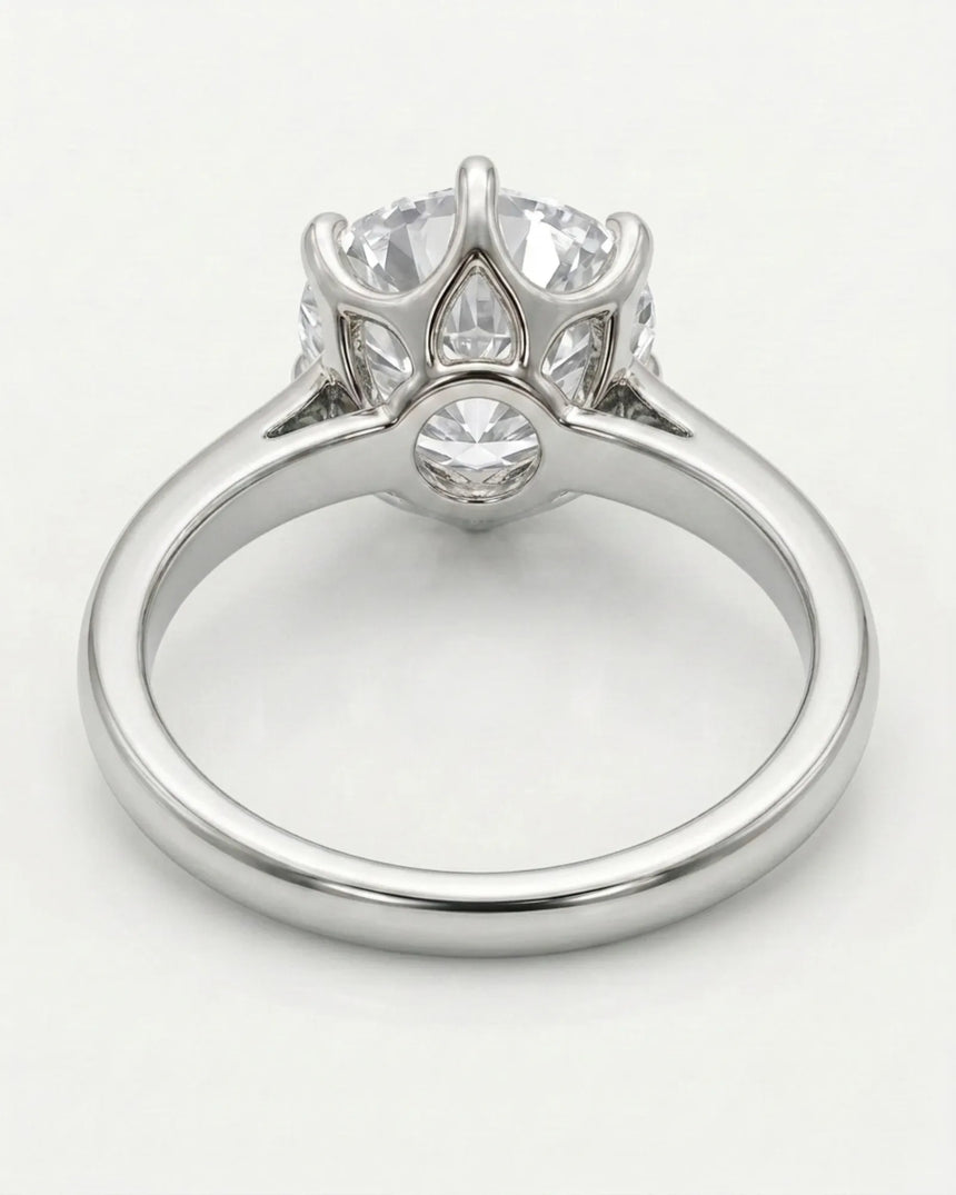 Luxury round moissanite solitaire ring in platinum for premium engagement styling | SARATTI
