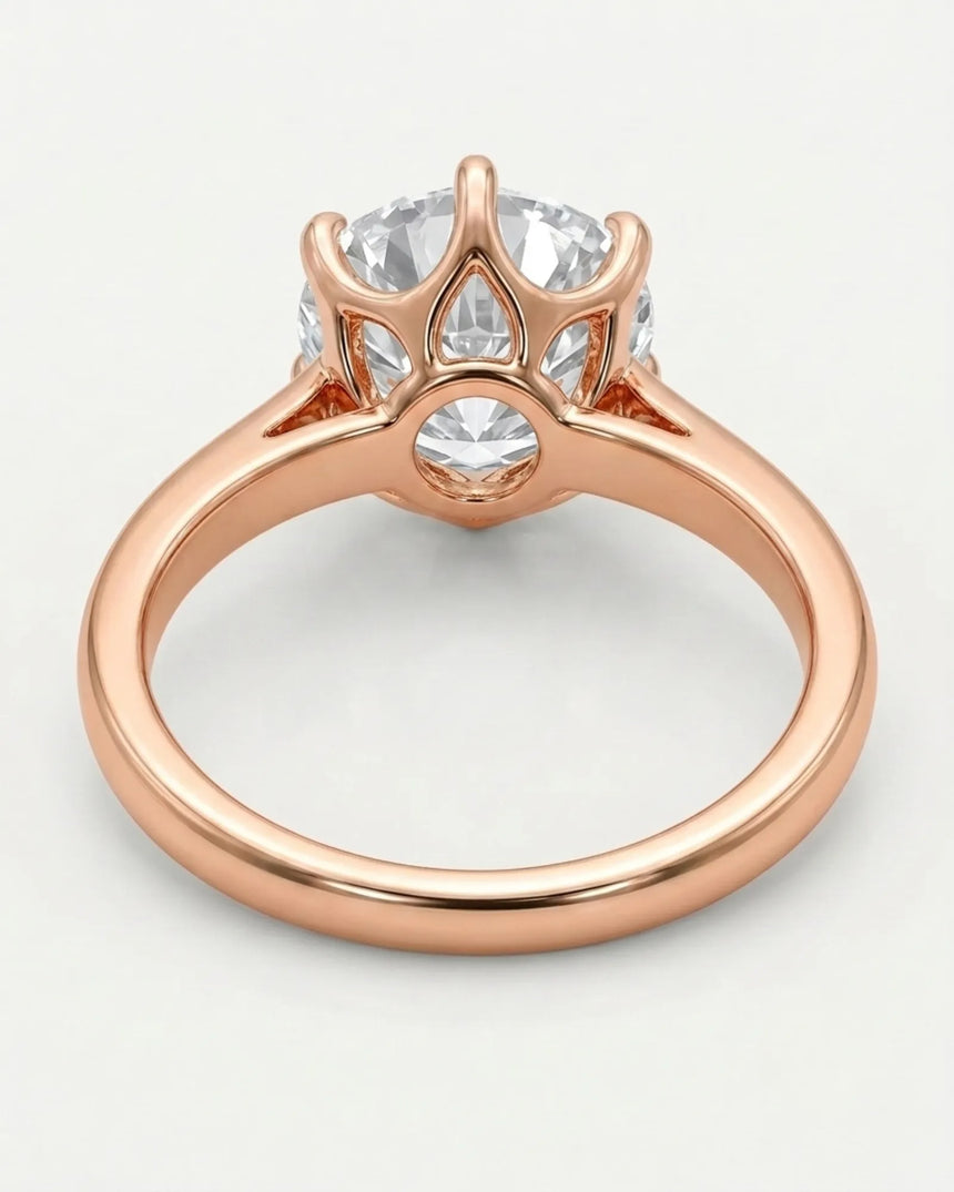 Luxury round moissanite solitaire ring in rose gold for refined engagement styling | SARATTI.