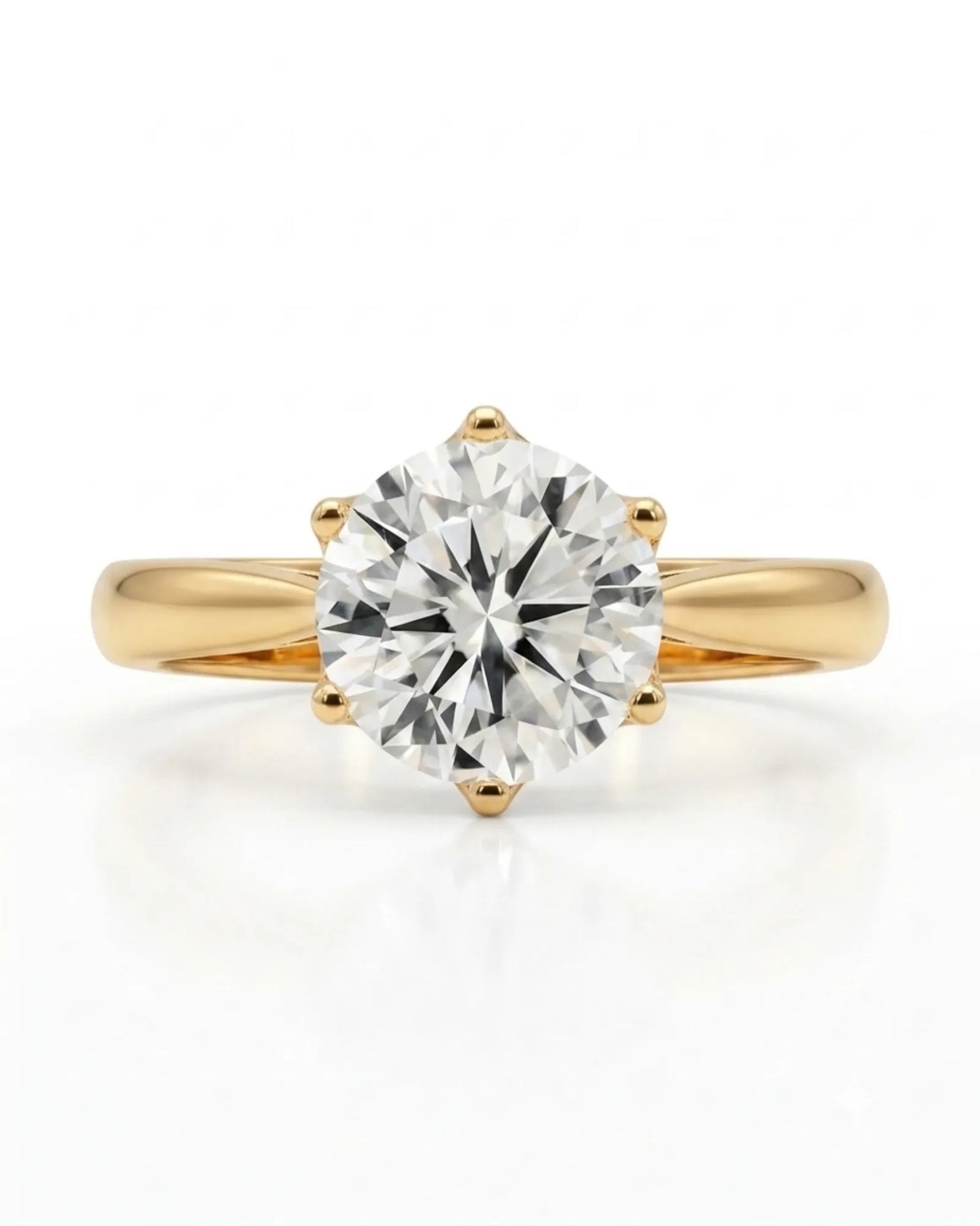 Luxury round moissanite solitaire ring in yellow gold for elegant engagement styling | SARATTI.